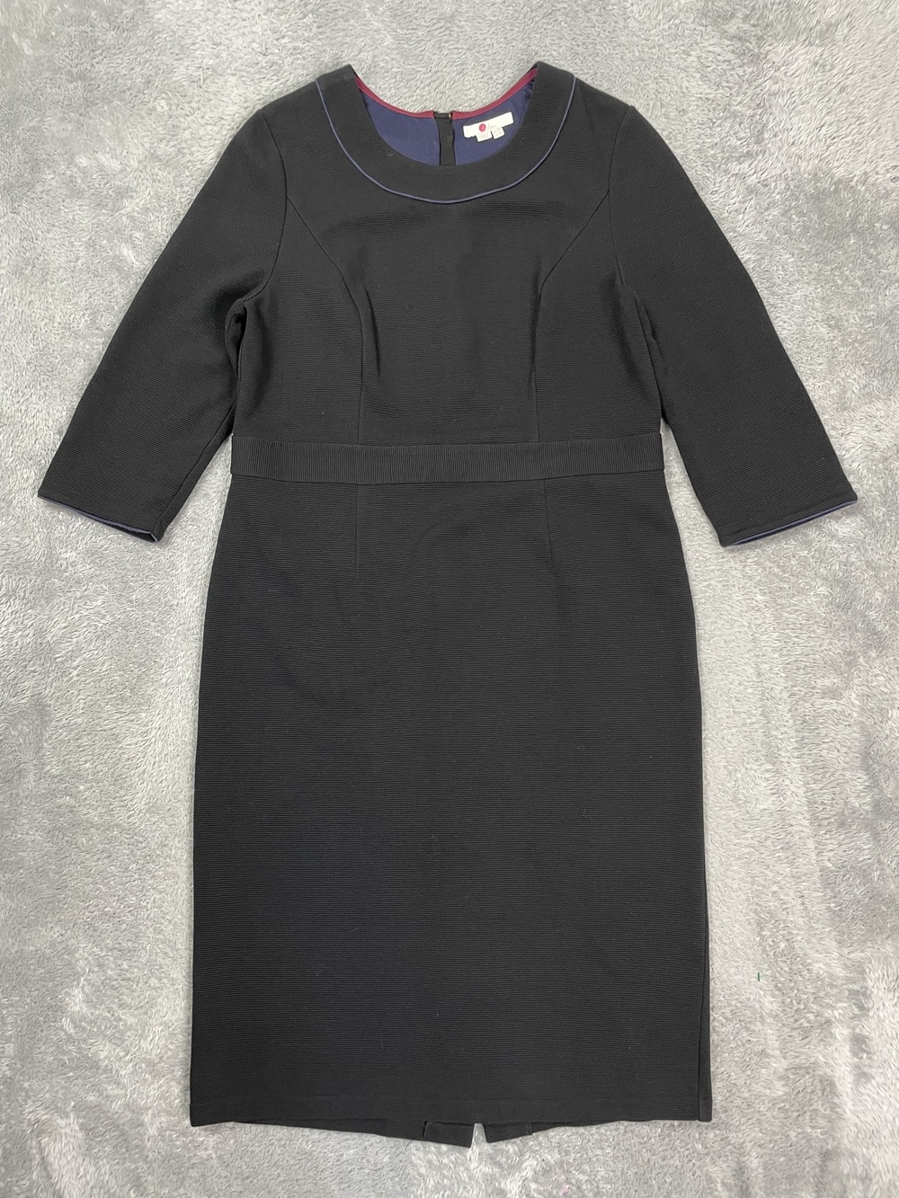 Boden Sheath Dress Womens 16L Black 3/4 Sleeve Round Neck Knit Midi Lined